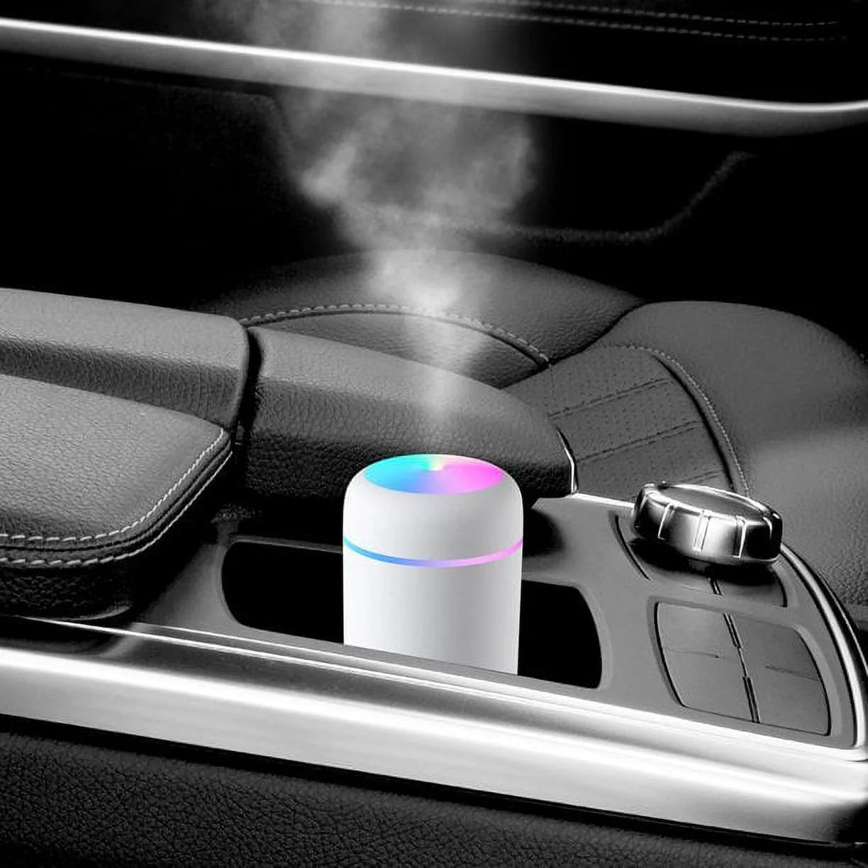 Portable Mini Humidifier,  RGB Light Small Humidifiers for Bedroom, Car, Desktop, 2 Cool Mist Modes, Quiet(300Ml, White)