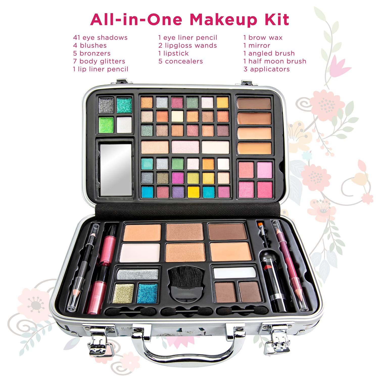 Makeup Kit Gift Set - 41 Eye Shadows, 7 Body Glitters, 1 Lip Liner Pencil, 1 Lipsticks, 4 Blushs, Eye Liner Pencil, 5 Concealers, 2 Lip Gloss, 5 Bronzers, Mirror