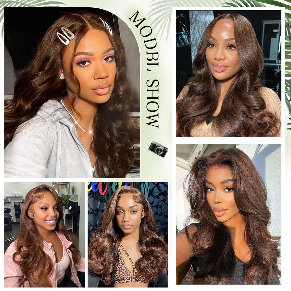 Brown Wig Human Hair 13X4 Body Wave Chocolate Brown Lace Front Wig Human Hair Pre Plucked with Baby Hair Frontal Wigs Human Hair 200% Density Chestnut Brown Wig Colored Wigs Human Hair 24 Inch