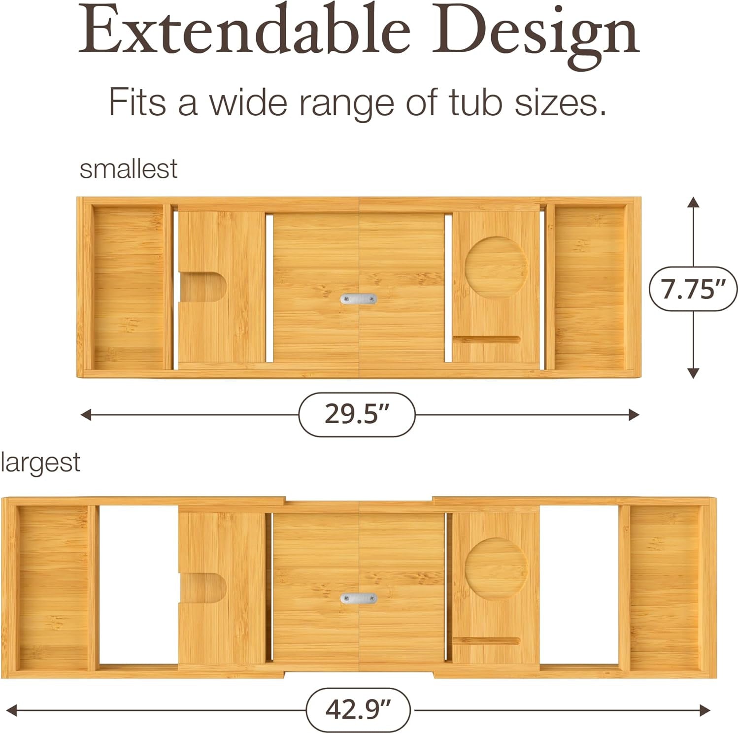 Bathtub Tray Caddy - Premium Bamboo Expandable Bath Tub Tray Table, Luxurious Wooden Bath Caddy for Books, Tablets, Wine, Bathroom Accessories, Spa Essentials, Housewarming, Wedding