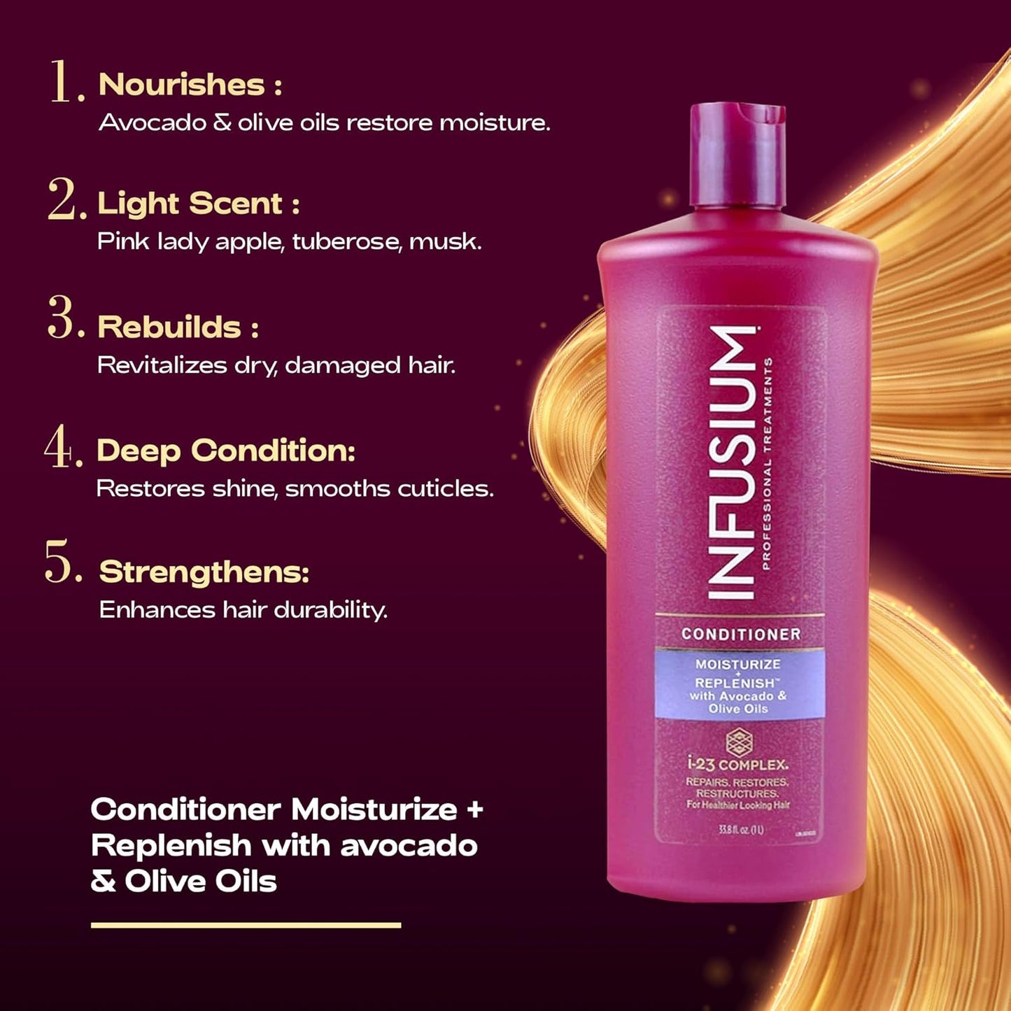 Moisturize and Replenish Conditioner - Hair Conditioner for Dry Hair - with Avocado and Olive Oils - Conditioner for Women - 1 L