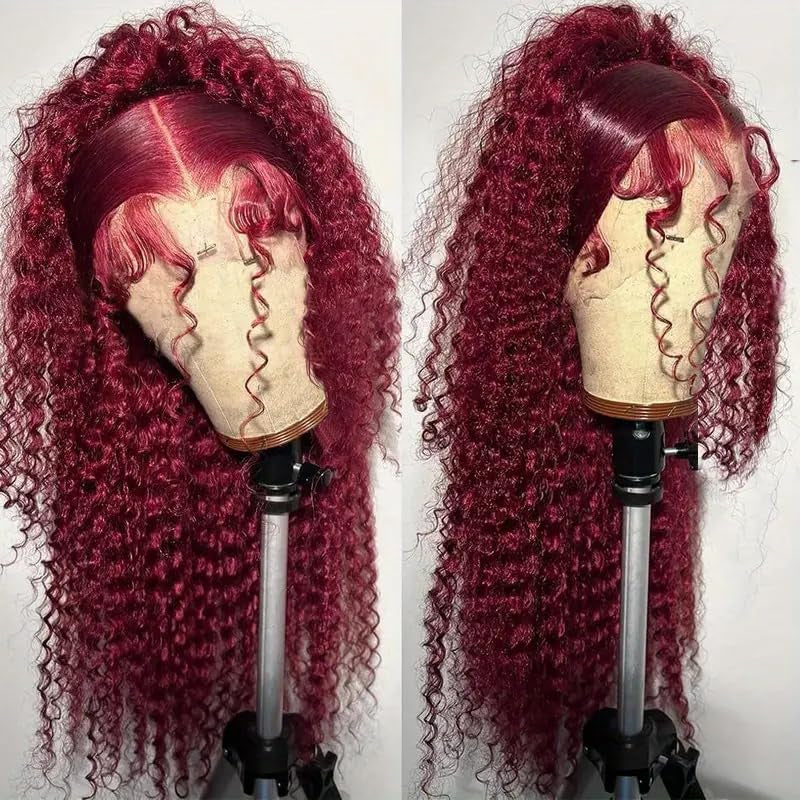 250% Density Deep Wave Lace Front Wigs Human Hair 360 Full Lace Deep Curly Wave Human Hair Glueless Wigs Human Hair Pre Plucked with Baby Hair 360 99J Burgundy Wet and Wavy Human Hair Wig