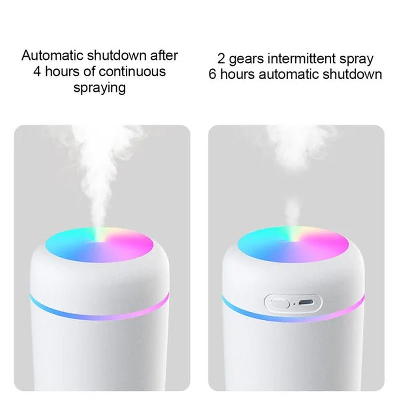 Portable Mini Humidifier,  RGB Light Small Humidifiers for Bedroom, Car, Desktop, 2 Cool Mist Modes, Quiet(300Ml, White)