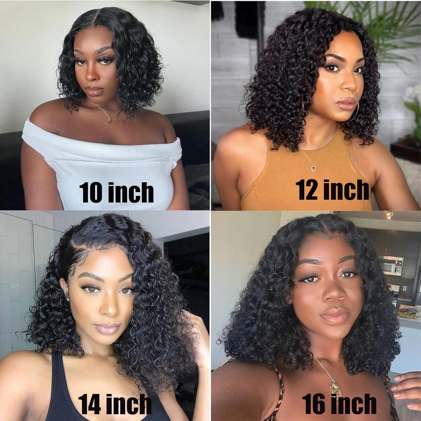 Wear and Go Glueless Bob Wigs Human Hair Pre Plucked Pre Cut Water Wave Curly Bob Wig Human Hair Glueless Short 4×4 Lace Front Wigs Human Hair for Black Woman Natural Black 14Inch 180% Density