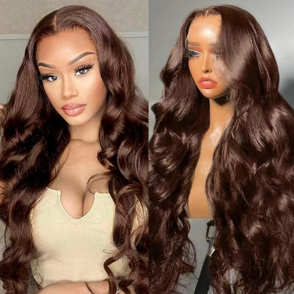 Brown Wig Human Hair 13X4 Body Wave Chocolate Brown Lace Front Wig Human Hair Pre Plucked with Baby Hair Frontal Wigs Human Hair 200% Density Chestnut Brown Wig Colored Wigs Human Hair 24 Inch