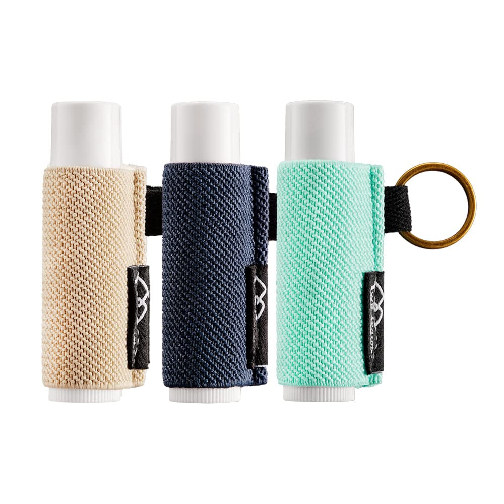 - Lip Balm Holder Keychain Clip on Lipstick Sleeve Chapstick Sleeve Holder Keychain Tight-Knit Elastic Lip Balm Keychain Holder (Dark Blue/Alpine/Mid Beige)